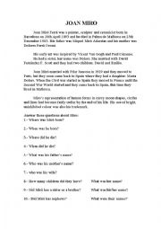 English Worksheet: Joan Mir reading