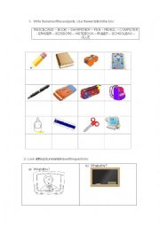 English Worksheet: School objects, demonstratives and colors