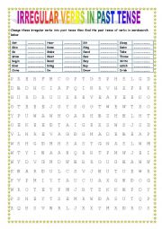 English Worksheet: IRREGULAR VERBS (wordsearch & exercise)