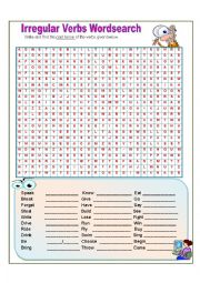 English Worksheet: Irregular Verbs Wordsearch