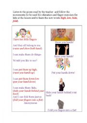 English Worksheet: I HAVE 10 LITTLE FINGERS (A poem for relaxation - TPR method)