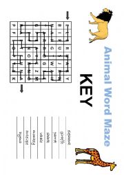 English Worksheet: Animal Word Maze