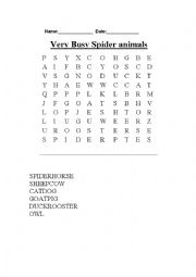 English Worksheet: very busy spider by eric carle wordsearch - animals