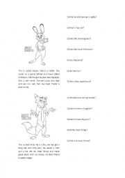 English Worksheet: Zootopia Reading Comprehension