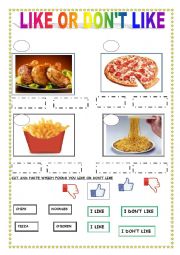 English Worksheet: LIKE OR DISLIKE FOODS