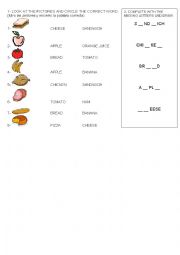 English Worksheet: food activity