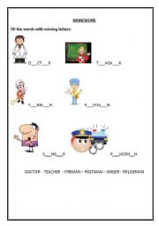 English Worksheet: missing letters Ocuppations