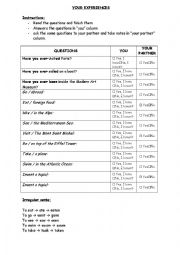 English Worksheet: your experiences