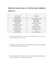 English Worksheet: modern and traditional 