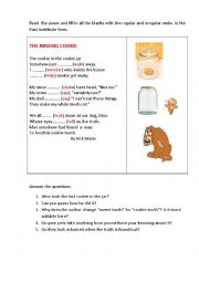 English Worksheet: THE MISSING COOKIE ( a poem)