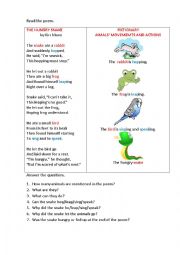 English Worksheet: THE HUNGRY SNAKE (a poem)