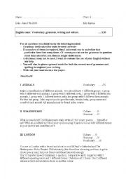 English Worksheet: Different approach to an exam (advanced level). Writing, vocabulary, grammar and culture