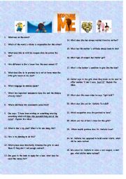 English Worksheet: DESPICABLE ME 1. 25 QUESTIONS (with answer key)