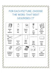 English Worksheet: School Supplies