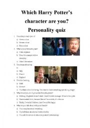 English Worksheet: Which Harry Potters character are you? Personality quiz 13
