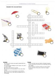 English Worksheet: Crossword about ingenious inventions 