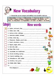 English Worksheet: New Vocabulary