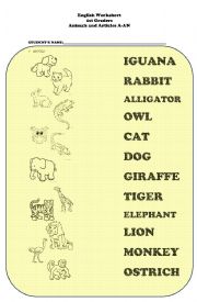 English Worksheet: Animals and articles A / AN