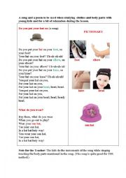 English Worksheet: DO YOU PUT YOUR HAT ON ...? (a song and a poem)