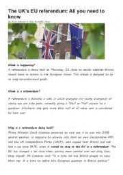 English Worksheet: United Kingdom EU referendum debate