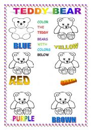 English Worksheet: COLORING TEDDY BEAR