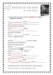 English Worksheet: SINGING IN THE RAIN BY FRANK SINATRA