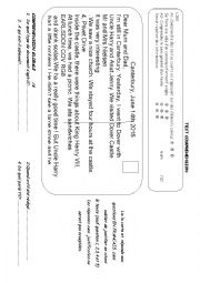 English Worksheet: POSTCARD TEXT COMPREHENSION