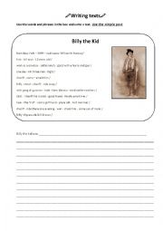 English Worksheet: Writing texts past simple - Billy the Kid