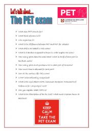 English Worksheet: Lets talk about the PET exam!