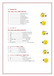 English Worksheet: SIMPLE PRESENT - LIKE / DISLIKE / WANT