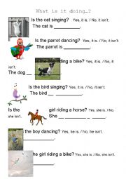 English Worksheet: Present Continuous - Pets - What is it doing?