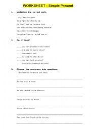 English Worksheet: Present simple - easy exercises