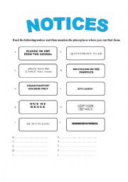 English Worksheet: VOCABULARY  : NOTICES