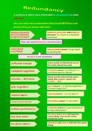 English Worksheet: Redundancy