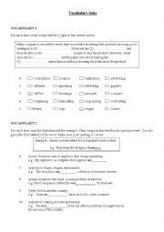 English Worksheet: Vocabulary Quiz