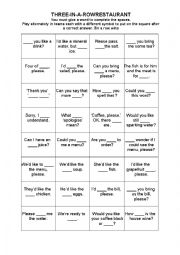 English Worksheet: THREE IN A ROW RESTAURANT