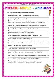 English Worksheet: GRAMMAR REVISION - present simple word order 