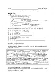 English Worksheet: REINFORCEMENT ACTIVITIES