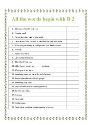 English Worksheet: All words start with D 2