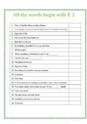 English Worksheet: All words start with E 2