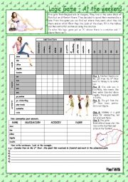 English Worksheet: Logic game (66th) - At the weekend *** with key *** fully editable