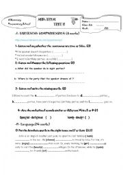 English Worksheet: mid term test 8th form