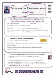 English Worksheet: Charlie and the Chocolate Factory Movie Trailer part 1