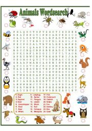 English Worksheet: ANIMALS WORDSEARCH