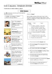 English Worksheet: Life Issues - Introductory Activities