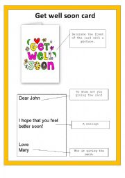 English Worksheet: Get well soon card