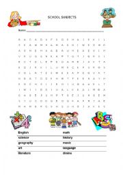 English Worksheet: Word Search - School Subjects