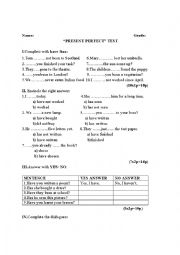 English Worksheet:  Present perfect