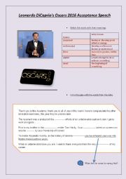 English Worksheet: Leonardo DiCaprios Acceptance speech at Oscars