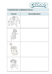 English Worksheet: The Croods characters description
